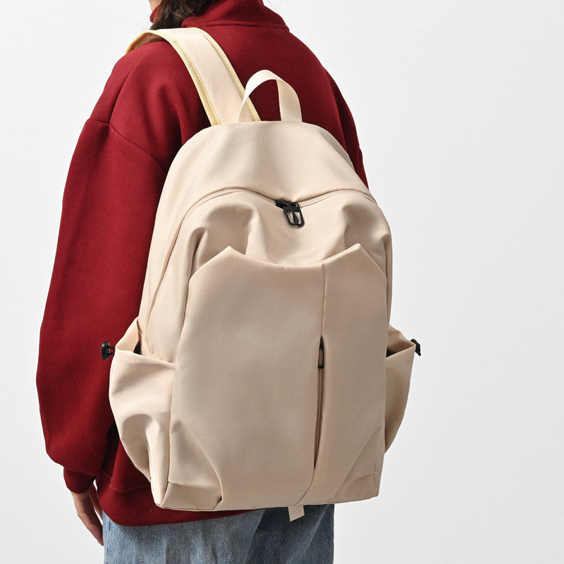 Ielgy Japanese Korean Simple Large-Capacity Solid Color Backpack University School Bag Campus Backpack