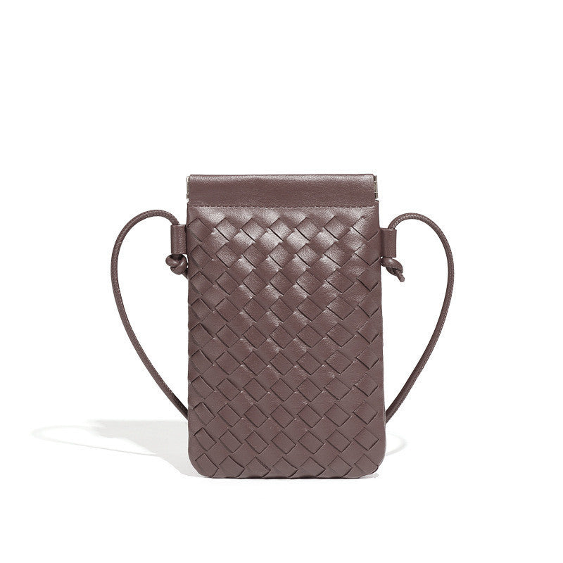 Ielgy Fashion Mini Mobile Phone Bag Hand-Woven Bag Simple Trendy All-Match Retro Small One-Shoulder Messenger Female Bag