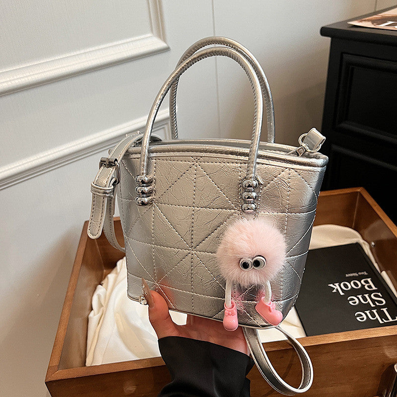 Ielgy Fashion Diamond Bucket Bag All-Match Niche Shoulder Messenger Bag