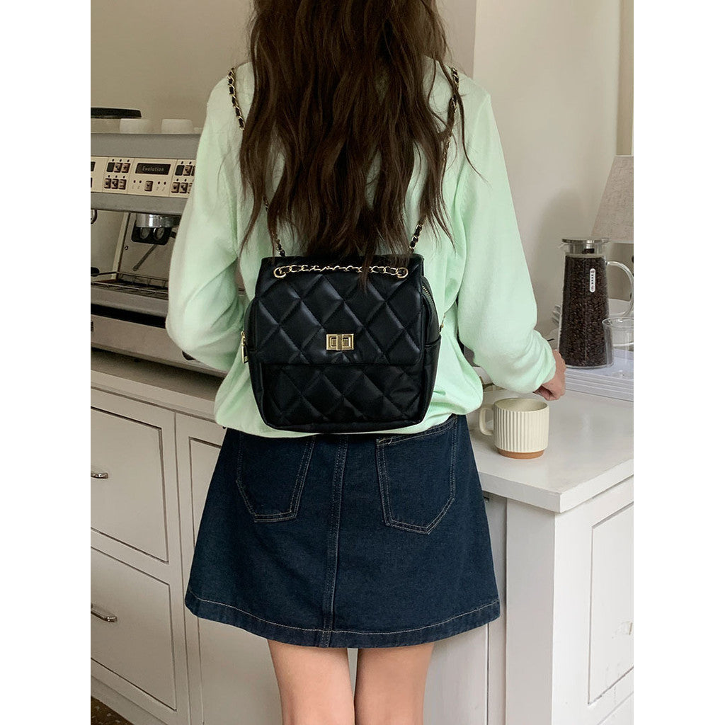 Ielgy Ladies Square Backpack Korean Version Cross-body Shoulder Portable Diamond Chain Backpack