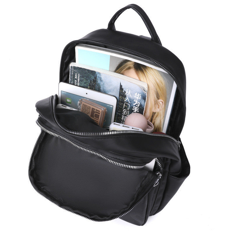 Ielgy Ladies PU Soft Leather Texture Backpack Fashion Letter Printing Travel Bag Simple Lightweight Commuter Bag