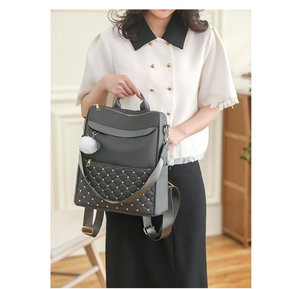 Ielgy Backpack Nylon Cloth Diamond School Bag Large Capacity Korean Version Casual Student Korean Version Travel Backpack