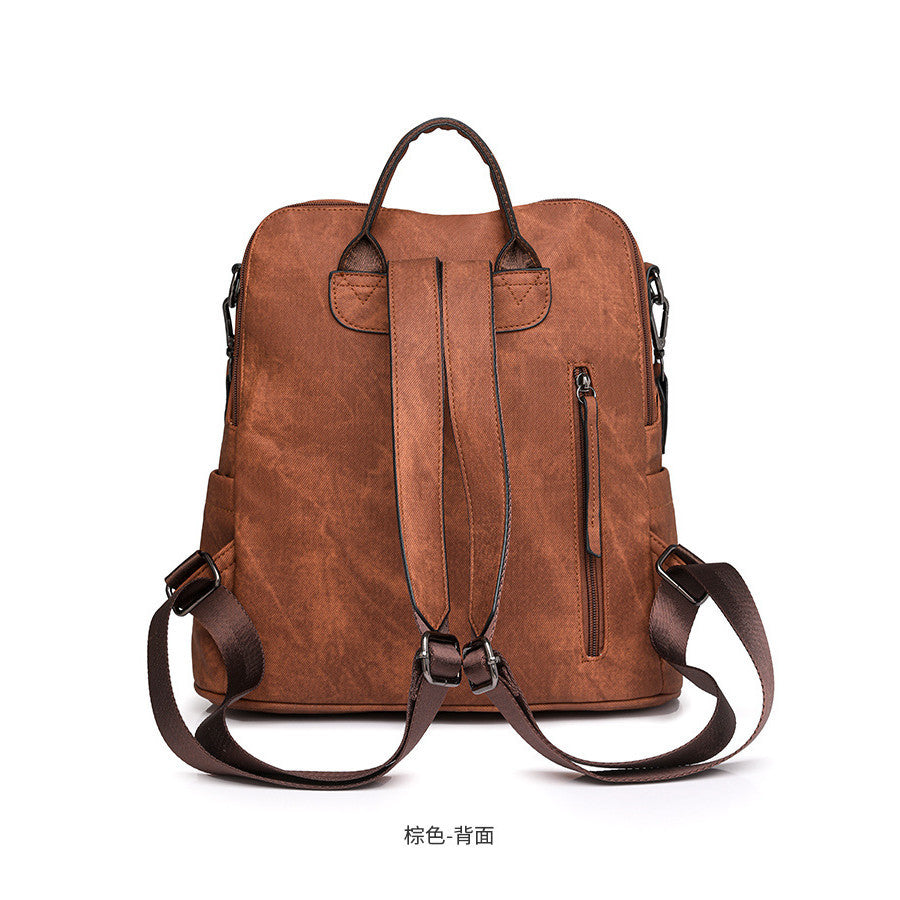 Ielgy Backpack PU Soft Leather All-Match Large-Capacity Dual-Use Ladies Backpack