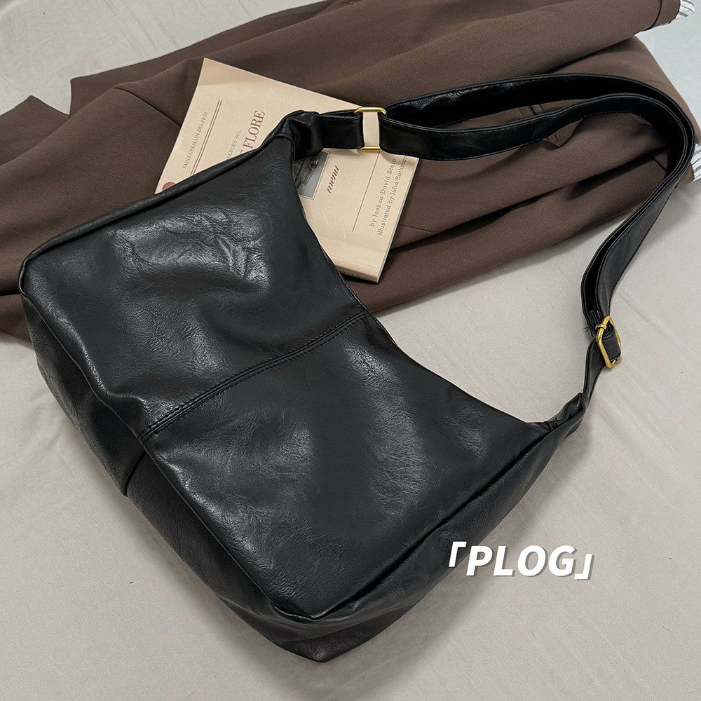 Ielgy Retro Tote Bag Preppy Style All-Match Large-Capacity One-Shoulder Commuter Messenger Bag