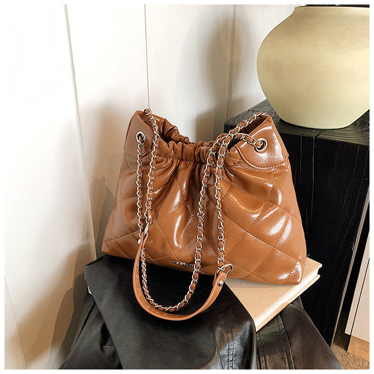 Ielgy Diamond Chain Bag Large Capacity One-Shoulder Cross-Body High-End Texture Bucket Bag