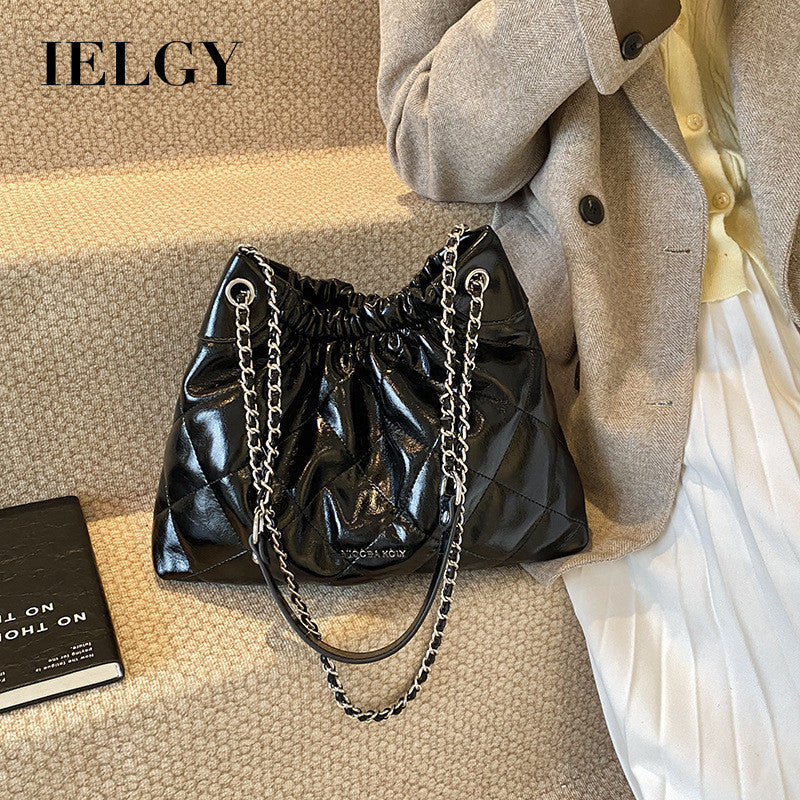 Ielgy Diamond Chain Bag Large Capacity One-Shoulder Cross-Body High-End Texture Bucket Bag