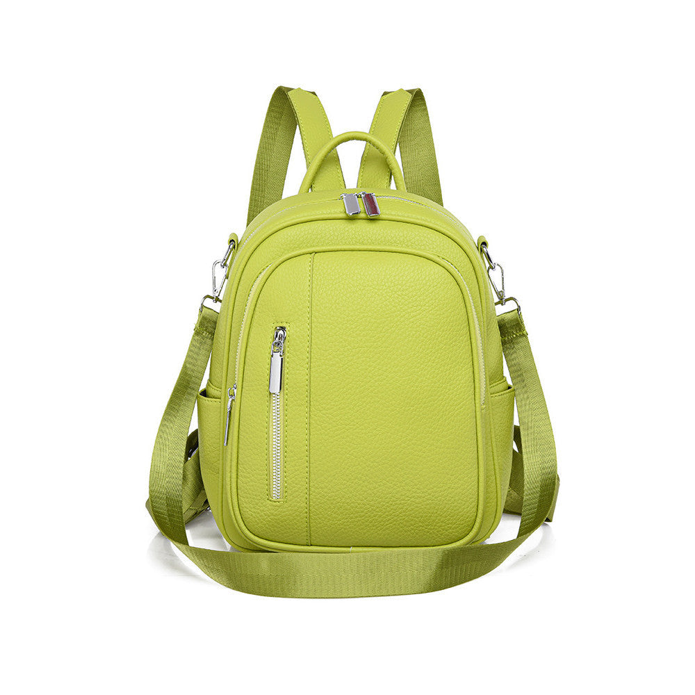Ielgy Ladies Backpack Korean Version Soft Leather All-Match Simple Backpack Candy Color Cute Small Bag Travel Backpack