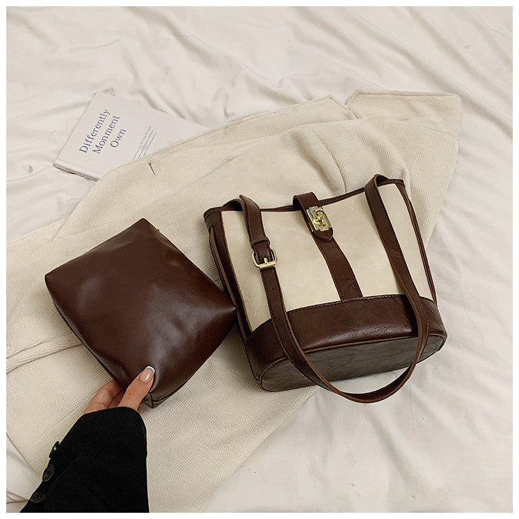 Ielgy Retro Trendy Underarm Bag Fashionable All-Match Bucket Bag Texture Casual Shoulder Bag