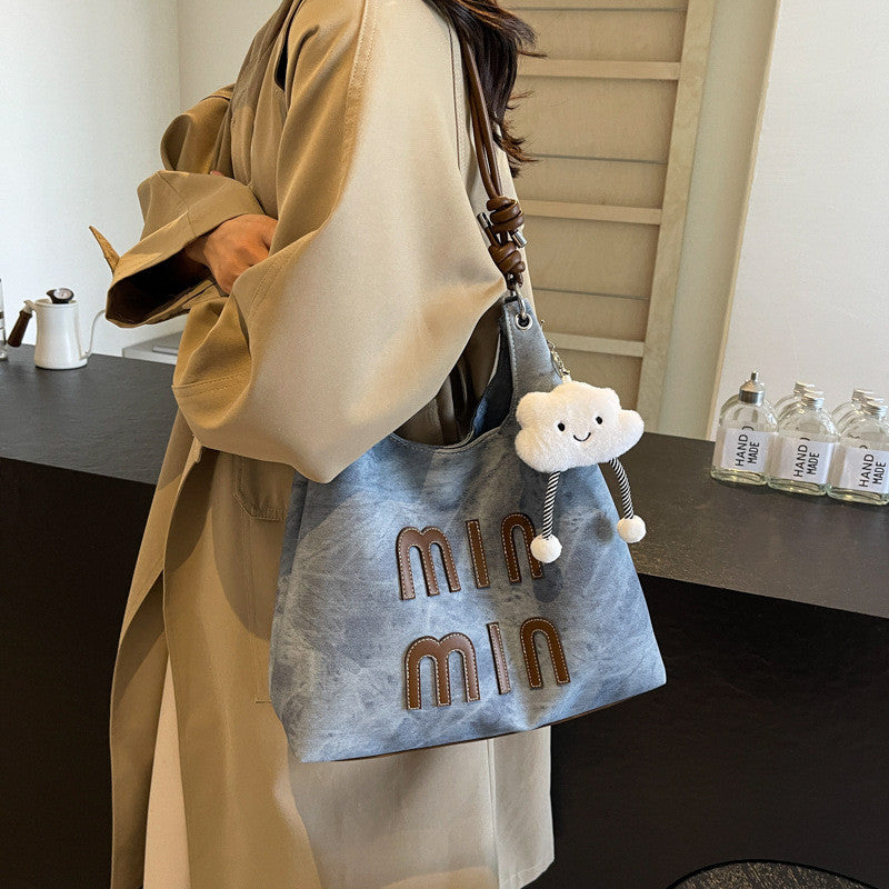 Ielgy Retro Korean Version Denim Underarm Bag Fashion Casual Portable Unique Texture Messenger Bag