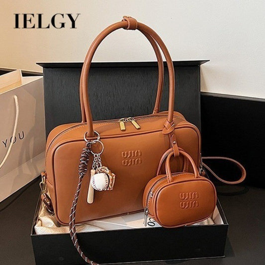 Ielgy Fashion Niche Bowling Briefcase Large Capacity Commuter Handbag One Shoulder Diagonal
