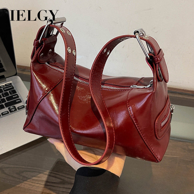 Ielgy Ladies Red High-End Feeling One-Shoulder Underarm Bag Cross-Body Commuter