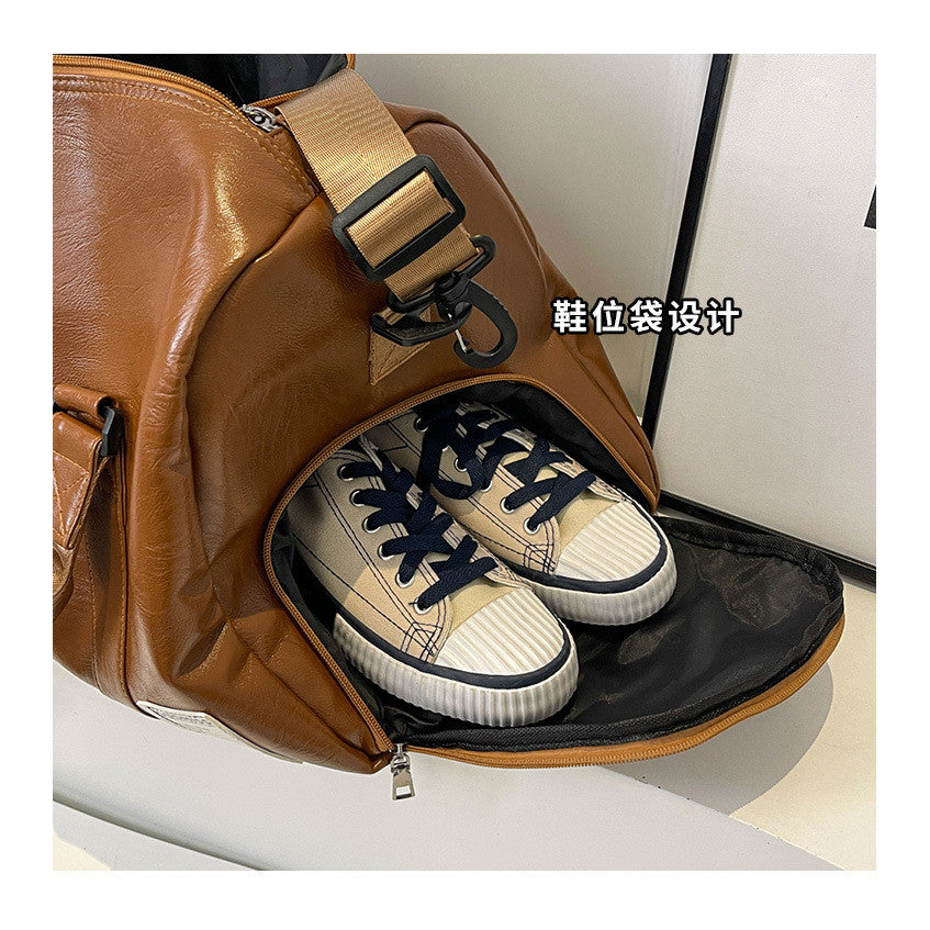 Ielgy Portable Travel Bag High-End Sense Large-Capacity Sports Gym Bag Leather Travel Clothes Luggage Bag