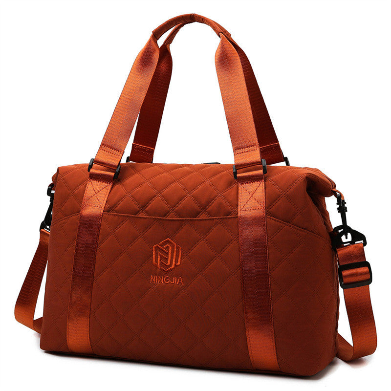 Ielgy Ladies Gym Bag Fashion Portable Travel Storage Bag Diamond Oxford Cloth Lightweight Dry Wet Separation Travel Duffel Bag