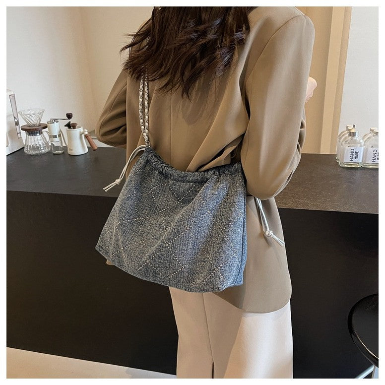 Ielgy Denim Bag Female Large Capacity Casual Fashion Chain Crossbody Bucket Bag