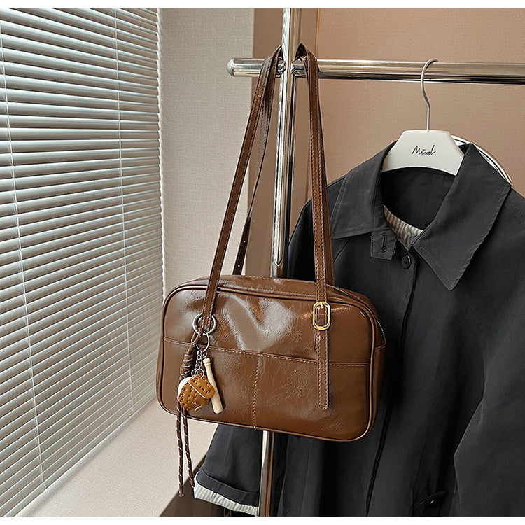 Ielgy Retro All-Match Commuter Bag Portable Underarm Boston Bag Large Capacity One Shoulder
