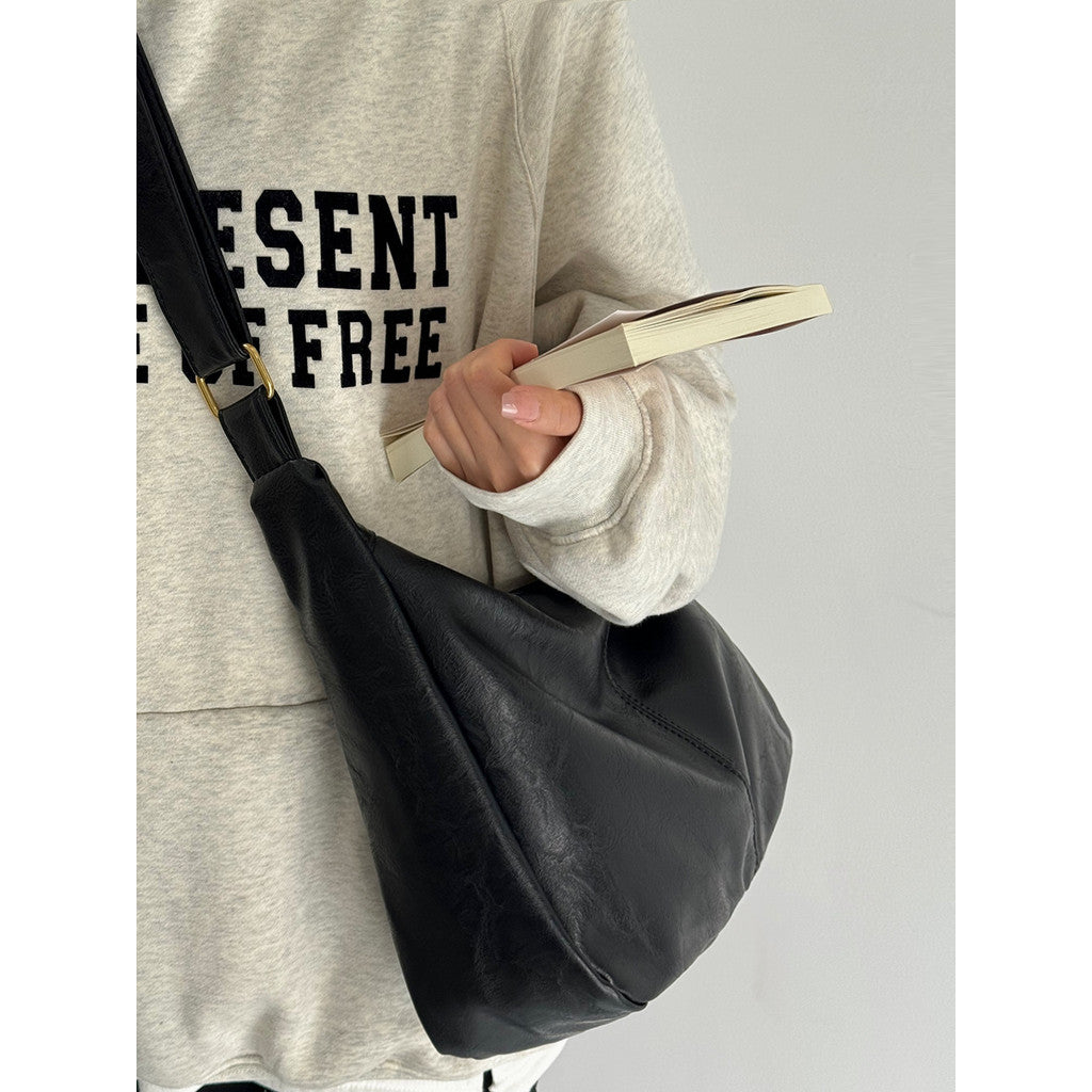 Ielgy Retro Tote Bag Preppy Style All-Match Large-Capacity One-Shoulder Commuter Messenger Bag