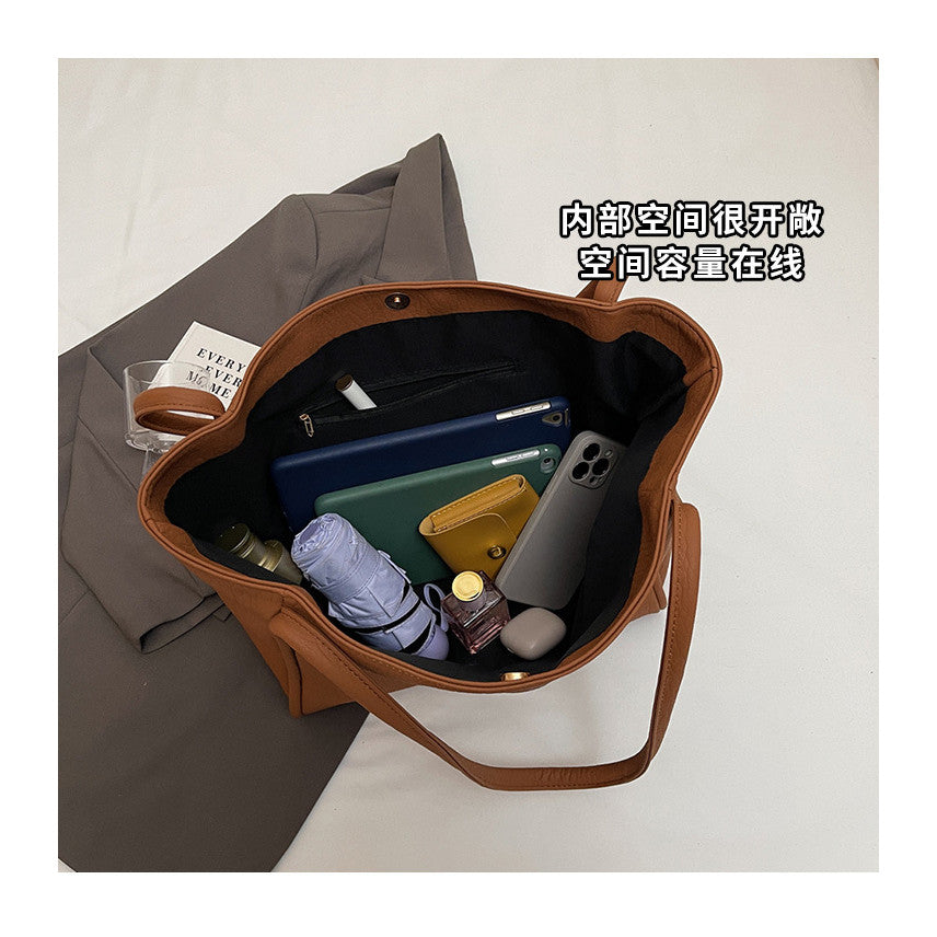 Ielgy Retro All-Match High-End Sense Shoulder Bag Large Capacity Fashion Class Commuter Tote Bag