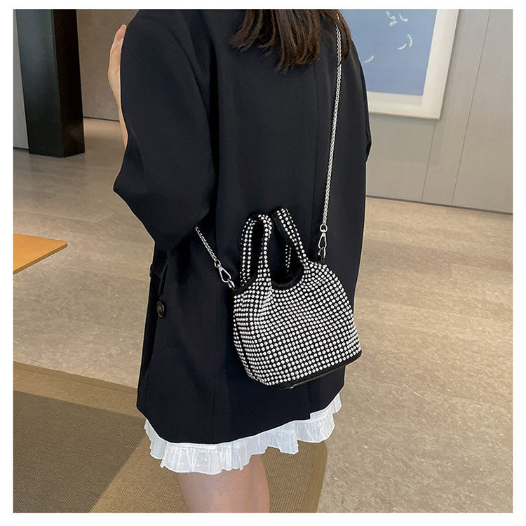Ielgy Summer Chain Messenger Bag Bright Diamond Portable Bucket Bag
