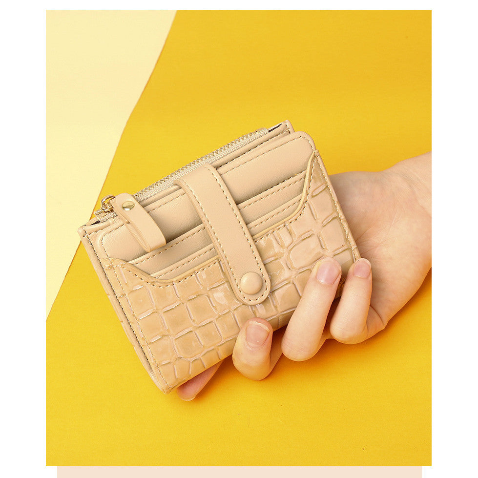 Ielgy Short Female Wallet High-End Multi-Card Slot Multi-Function Card Holder Solid Color Stone Pattern Coin Purse Wallet Bag