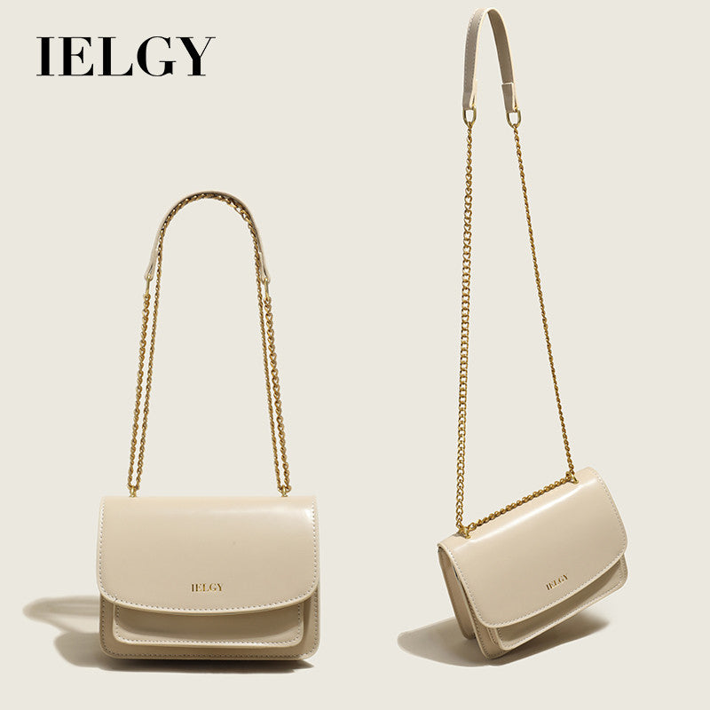 IELGY Trendy Women's Crossbody Shoulder Bag with Clasp and Chain Strap in Solid Colors