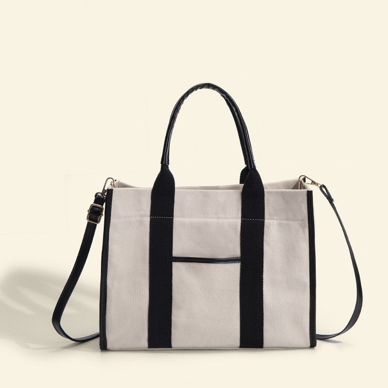Ielgy High-End Cotton Cloth Large-Capacity Tote Bag Work Commuter Laptop Bag Contrast Color Canvas Shoulder Diagon