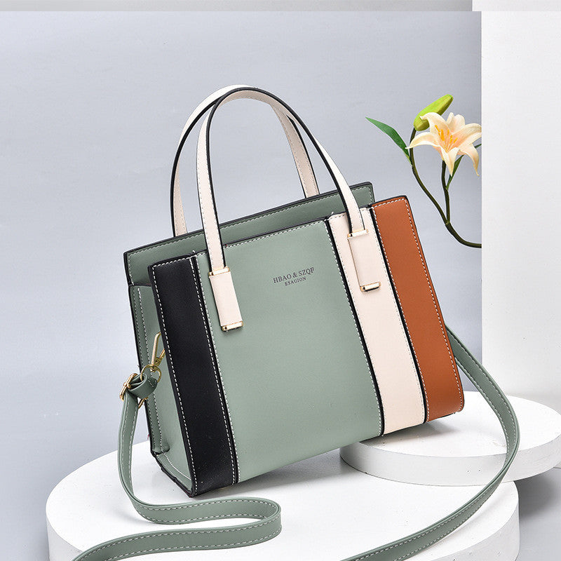 Ielgy Fashion Contrast Color Handbag Large Capacity Ladies Stitching Shoulder Messenger Bag Trendy