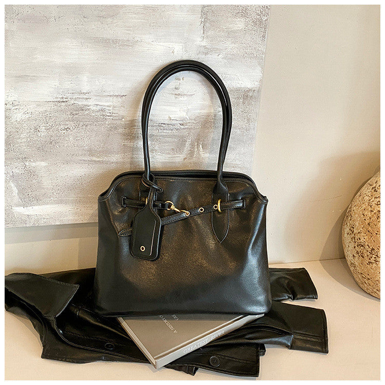 Ielgy High-End Feeling Large-Capacity Underarm Tote Bag Fashion Retro Lock Simple One-Shoulder Large Bag T