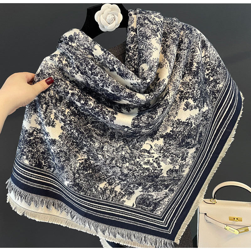 Ielgy Autumn Winter Animal Pattern Jacquard Large Square Scarf Imitation Cashmere Shawl All-Match Thickened