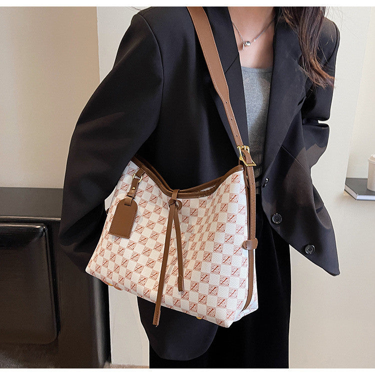 Ielgy Ladies Bag Retro Printed Large-Capacity Shoulder Bag All-Match Casual Cross-Body Women's Bag