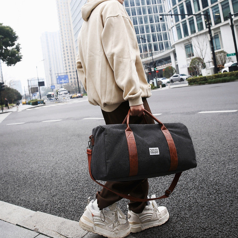 Ielgy Trendy Canvas Travel Bag Large Capacity Backpack Casual All-Match Business Trip Duffel Bag Short-Distance Handbag Gym Bag
