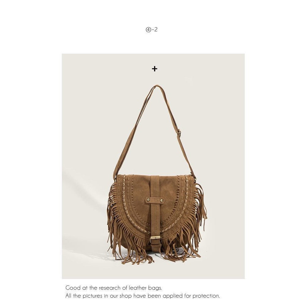 Ielgy Tassel Bag Niche Retro Saddle Bag Fashion One-Shoulder Leisure Travel Messenger Bag