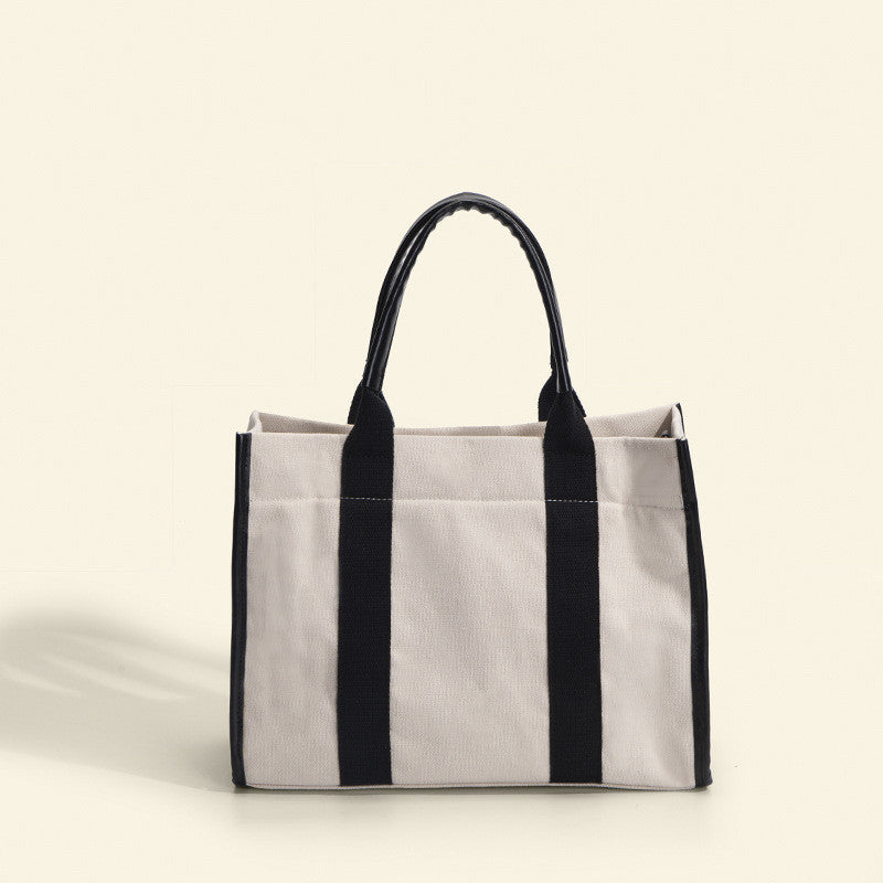 Ielgy High-End Cotton Cloth Large-Capacity Tote Bag Work Commuter Laptop Bag Contrast Color Canvas Shoulder Diagon