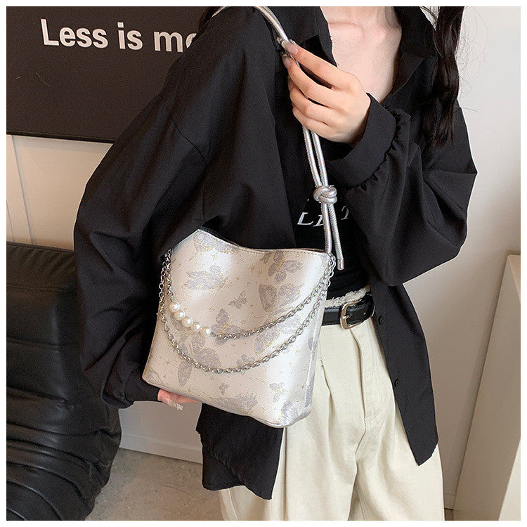 Ielgy New Chinese Style Chinese Style Embroidered Bucket Bag Trendy All-Match Tote Bag Large Capacity Shoulder Messenger Bag