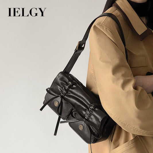 Ielgy Ballet Style Bow Knot Pleated Underarm Bag Niche Simple Shoulder Messenger Bag