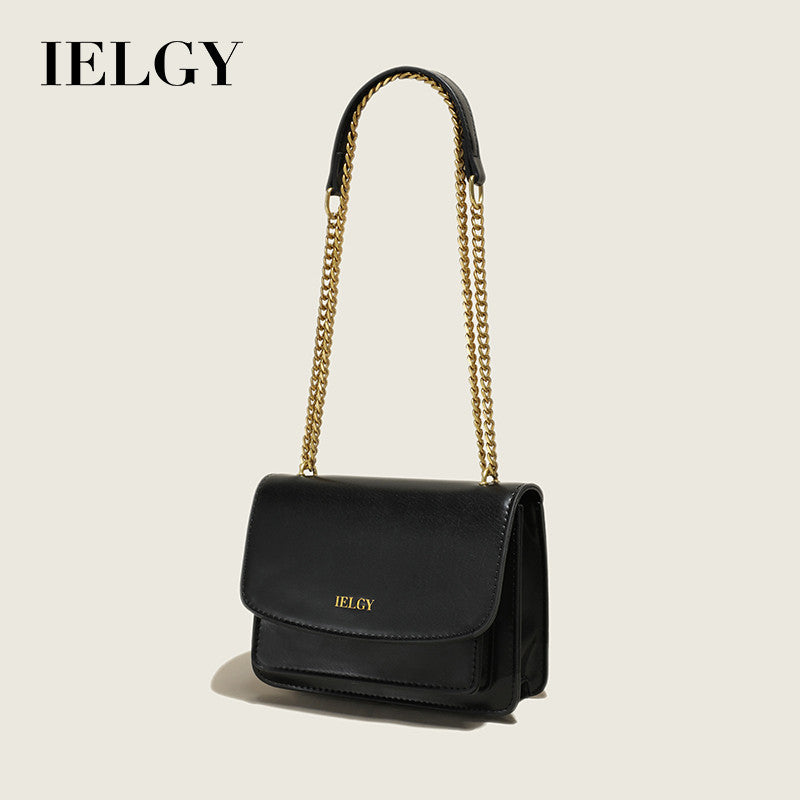 IELGY Trendy Women's Crossbody Shoulder Bag with Clasp and Chain Strap in Solid Colors