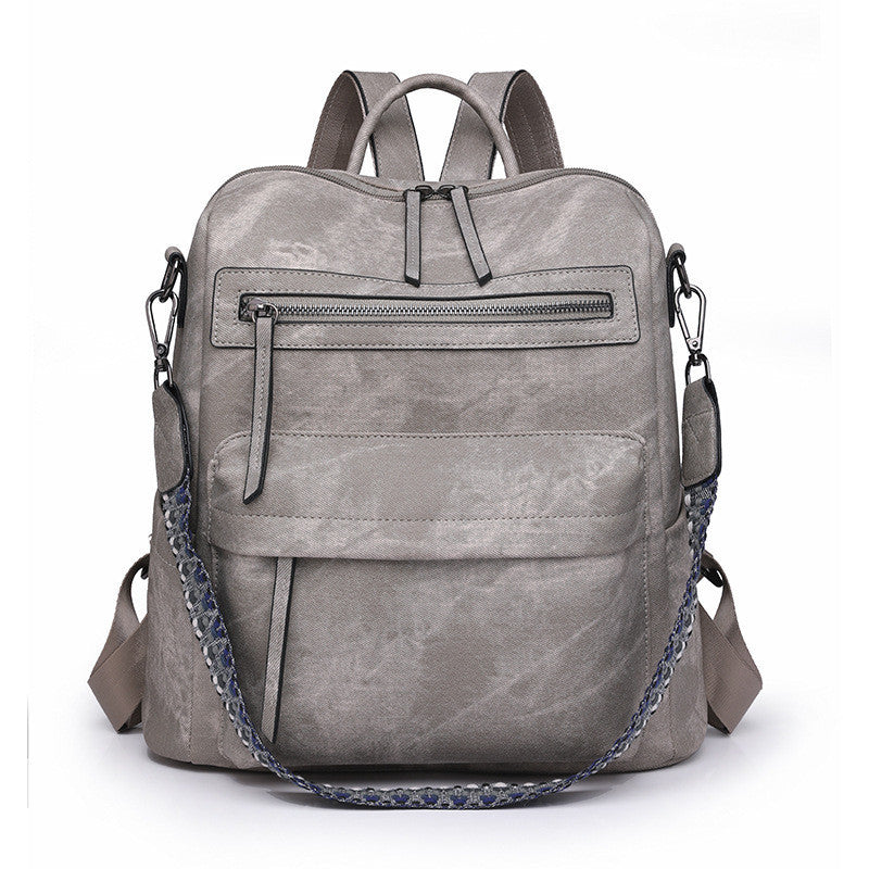 Ielgy Backpack PU Soft Leather All-Match Large-Capacity Dual-Use Ladies Backpack