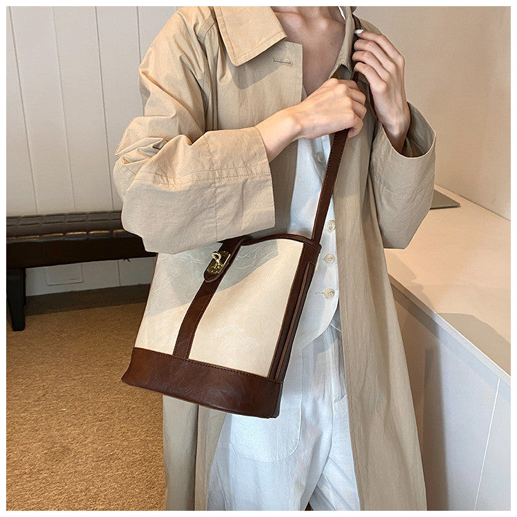 Ielgy Retro Trendy Underarm Bag Fashionable All-Match Bucket Bag Texture Casual Shoulder Bag