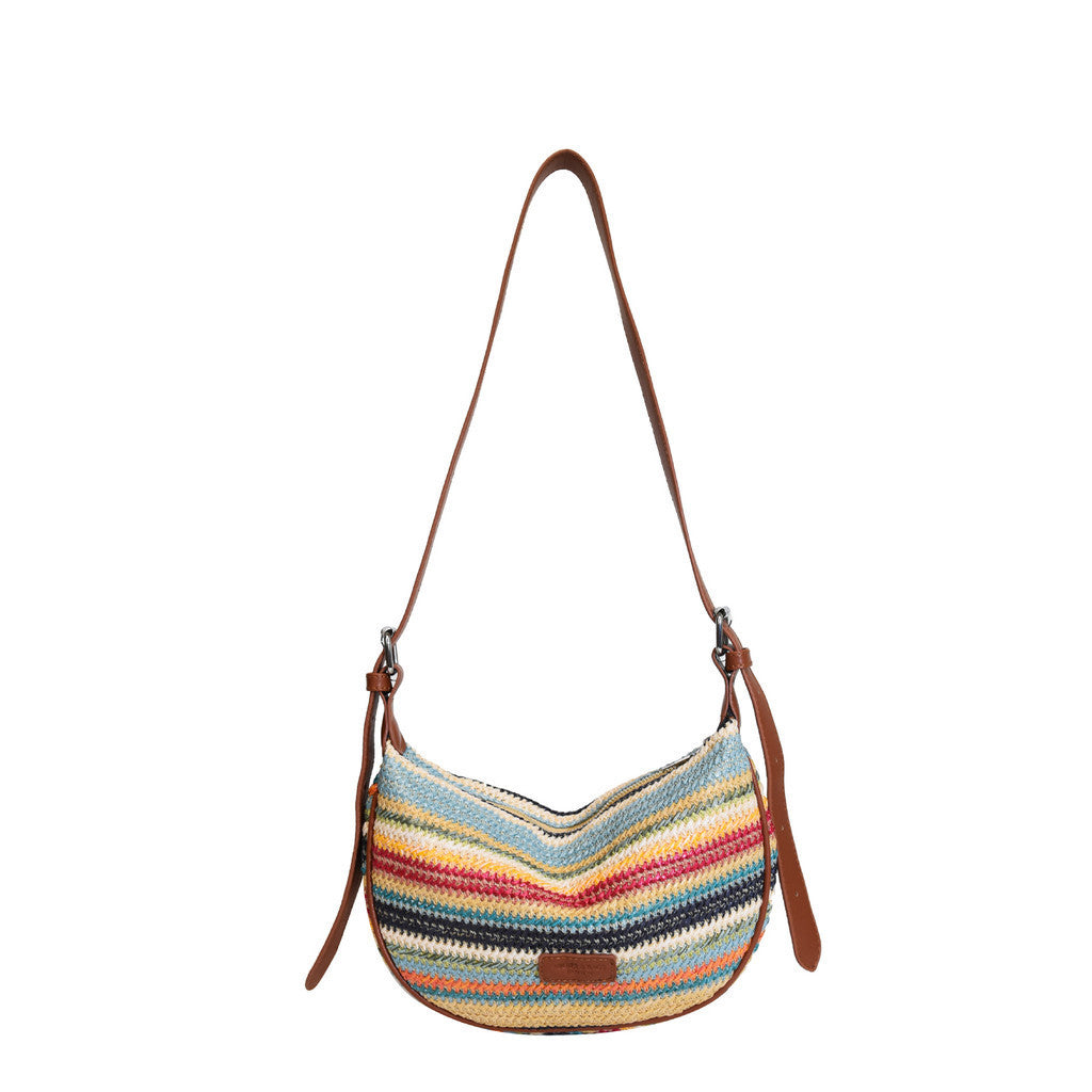 Ielgy Summer Niche Contrast Color Dumpling Bag Fashion One-Shoulder Messenger Bag Casual Woven Women's Bag