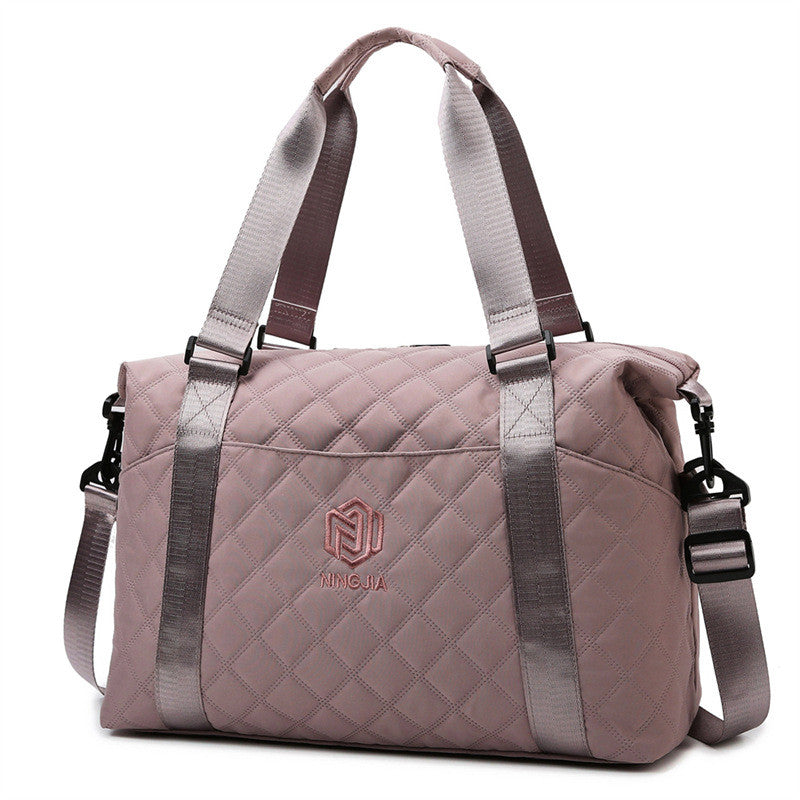 Ielgy Ladies Gym Bag Fashion Portable Travel Storage Bag Diamond Oxford Cloth Lightweight Dry Wet Separation Travel Duffel Bag