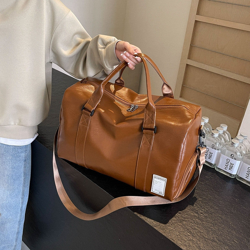 Ielgy Portable Travel Bag High-End Sense Large-Capacity Sports Gym Bag Leather Travel Clothes Luggage Bag