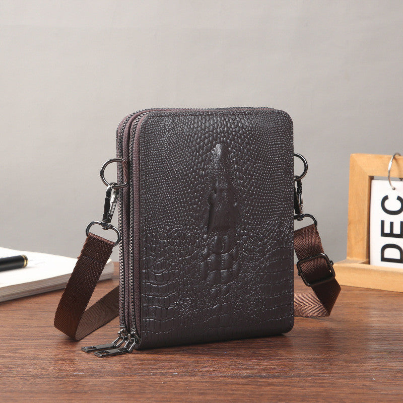 Ielgy Eryu Head Unique Men's Cross-body Crocodile Pattern One-shoulder Mobile Phone Bag