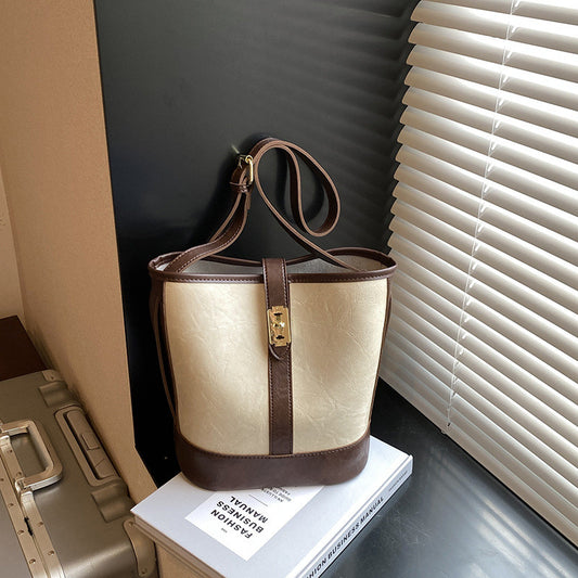 Ielgy Retro Trendy Underarm Bag Fashionable All-Match Bucket Bag Texture Casual Shoulder Bag