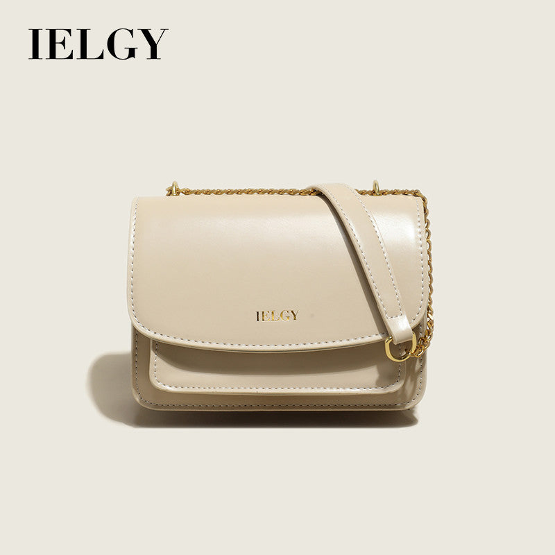 IELGY Trendy Women's Crossbody Shoulder Bag with Clasp and Chain Strap in Solid Colors