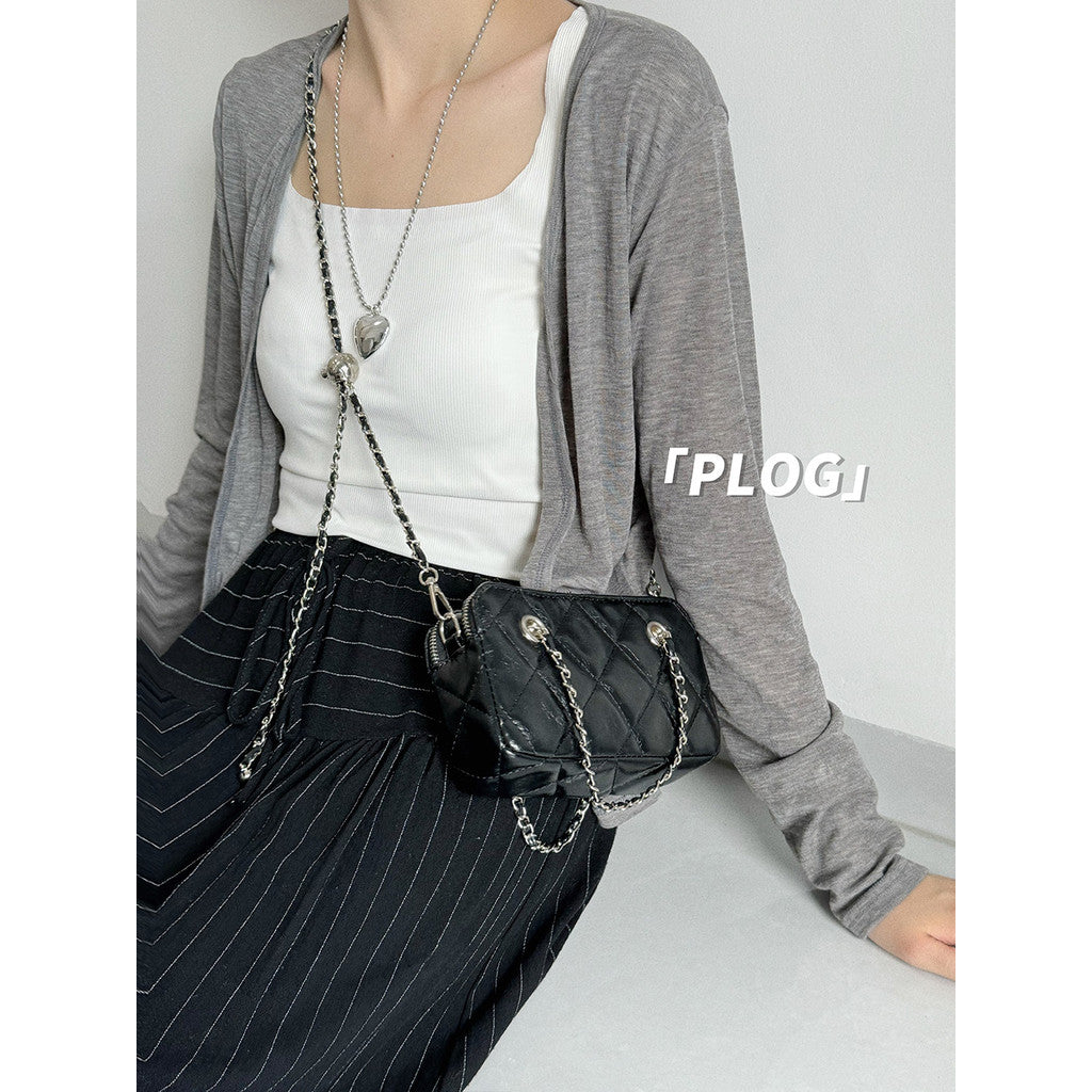 Ielgy Korean Style Textured Diamond Embroidered Small Golden Ball Chain Bag Double Zipper Compartment Female Bag