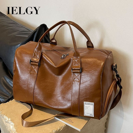 Ielgy Portable Travel Bag High-End Sense Large-Capacity Sports Gym Bag Leather Travel Clothes Luggage Bag