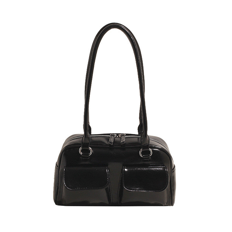 Ielgy Fashion Trend Boston Underarm Bag Melade Color Retro Bowling Shoulder Bag