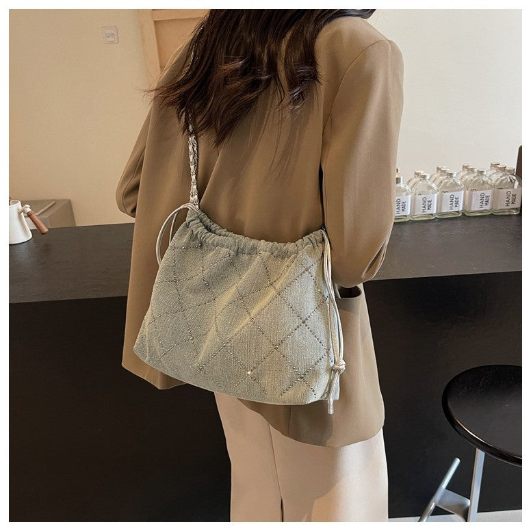 Ielgy Denim Bag Female Large Capacity Casual Fashion Chain Crossbody Bucket Bag