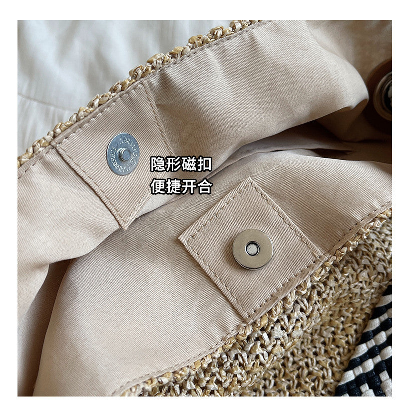 Ielgy Loose Feel Straw Bag Large Capacity Casual One-Shoulder Bucket Bag Woven Seaside Beach Bag