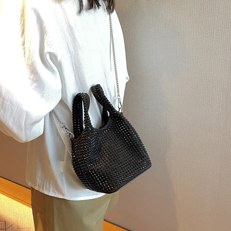 Ielgy Summer Chain Messenger Bag Bright Diamond Portable Bucket Bag
