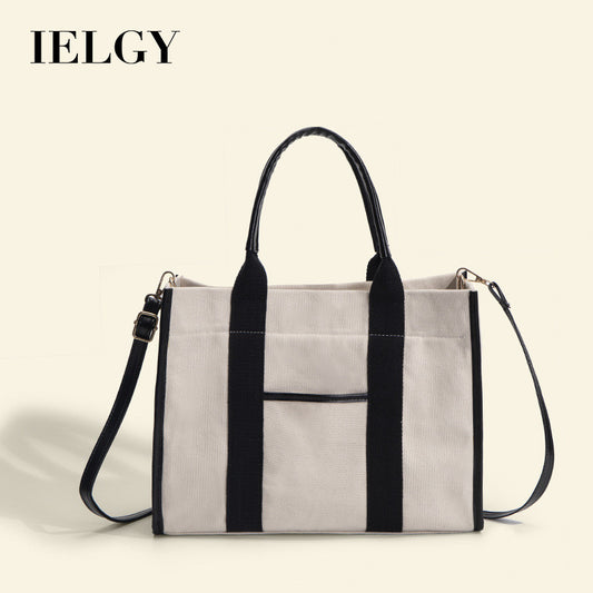 Ielgy High-End Cotton Cloth Large-Capacity Tote Bag Work Commuter Laptop Bag Contrast Color Canvas Shoulder Diagon